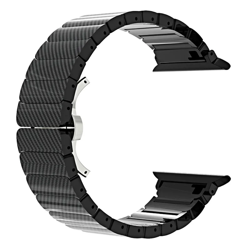 Bamboo Link Design PC Strap for Apple Watch Ultra 3 2 1 49mm  /  Series 11 10 46mm  /  9 8 7 45mm  /  SE3 SE2 SE 6 5 4 44mm  /  3 2 1 42mm Slim Watch Band with Stainless Steel Buckle - Black