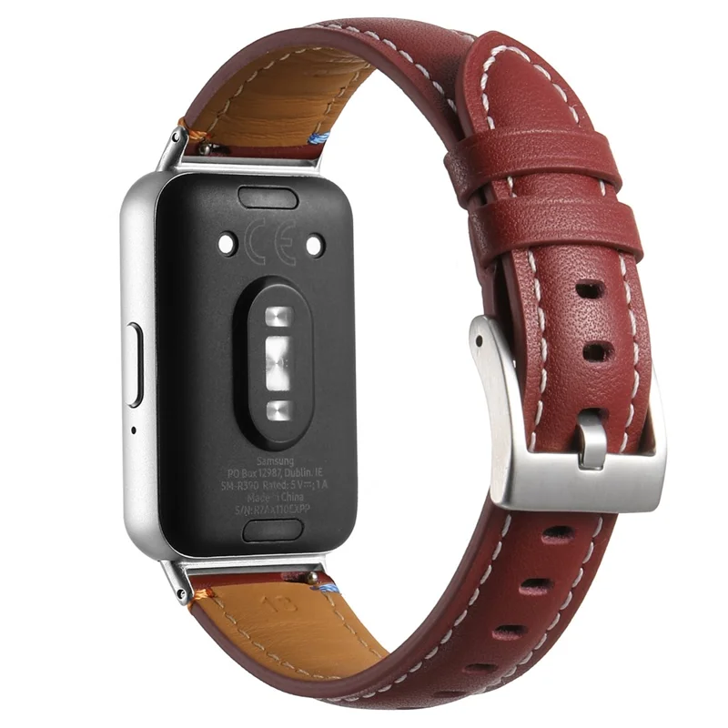 Per Samsung Galaxy Fit3 Genuine Leather Watch Band Color Thread Regolabile Cinturino - Vino Rosso