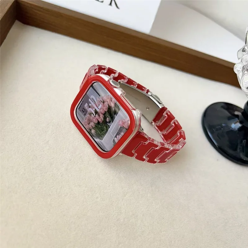 Lucky Color Design PC Band mit PC-Gehäuse für Apple Watch SE3 SE2 SE 6 5 4 40mm Metallschnalle Ersatz Uhrenarmband - Rot