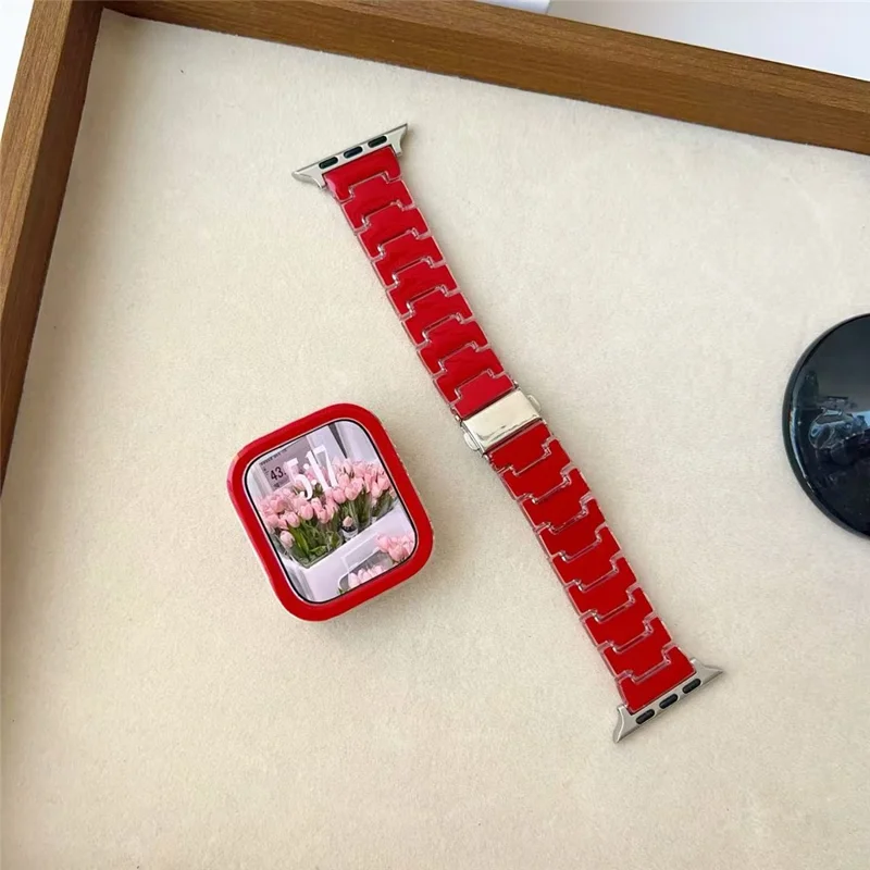 Lucky Color Design PC Band mit PC-Gehäuse für Apple Watch SE3 SE2 SE 6 5 4 40mm Metallschnalle Ersatz Uhrenarmband - Rot