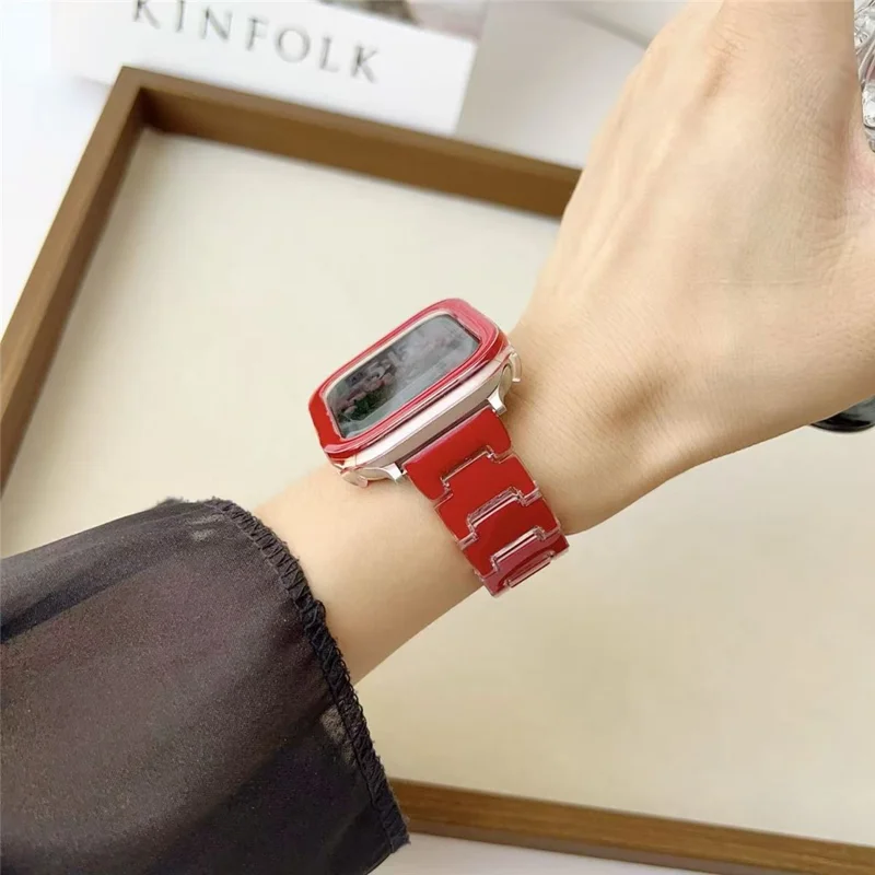 Glückliches Farbdesign PC-Band mit PC-Gehäuse für Apple Watch SE3 SE2 SE 6 5 4 44mm Metallschnalle Ersatz-Armband - Rot