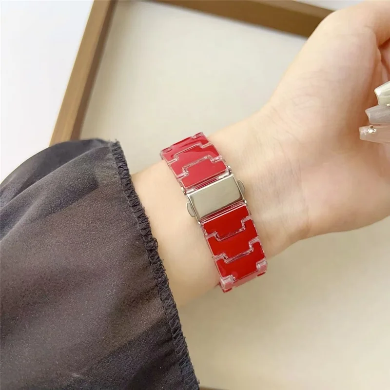 Glückliches Farbdesign PC-Band mit PC-Gehäuse für Apple Watch SE3 SE2 SE 6 5 4 44mm Metallschnalle Ersatz-Armband - Rot