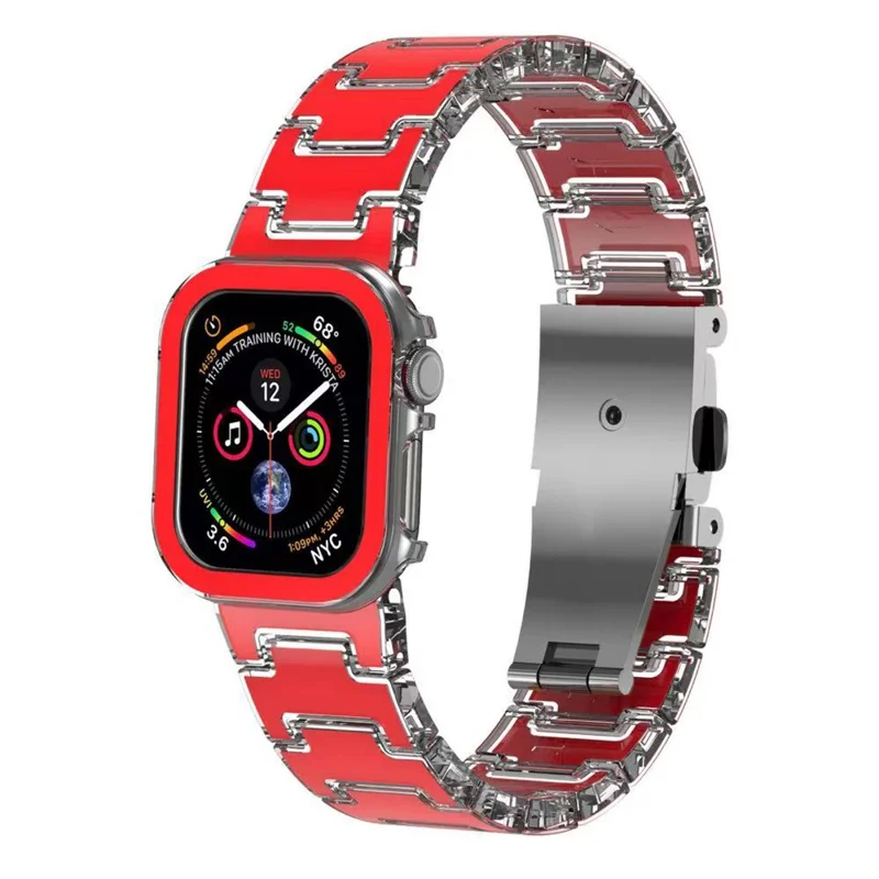 Lyckofärgad design av PC-band med PC-hölje till Apple Watch Series 11 42 mm / 10 42 mm, metallspänne, ersättningsurband - Röd