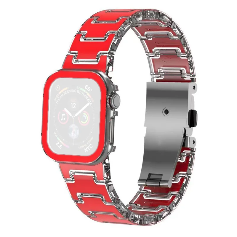 Lyckofärgad design av PC-band med PC-hölje till Apple Watch Series 11 42 mm / 10 42 mm, metallspänne, ersättningsurband - Röd