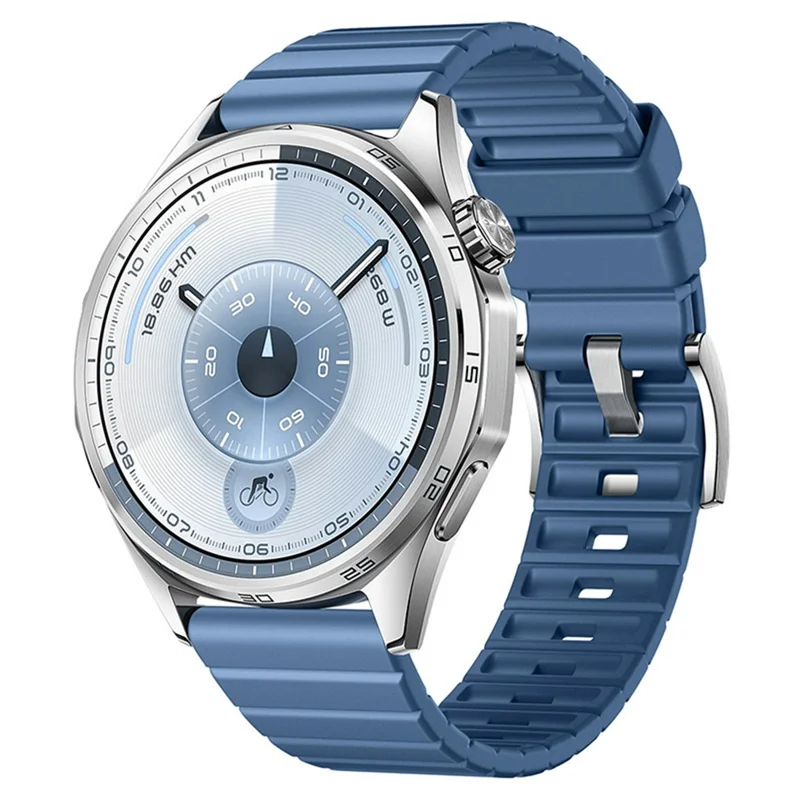 22mm Fluorine Rubber Watch Band for Huawei Watch GT 5 Pro 46mm / 5 46mm / 4 46mm Quick Release Wrist Strap - Blue / Silver Buckle