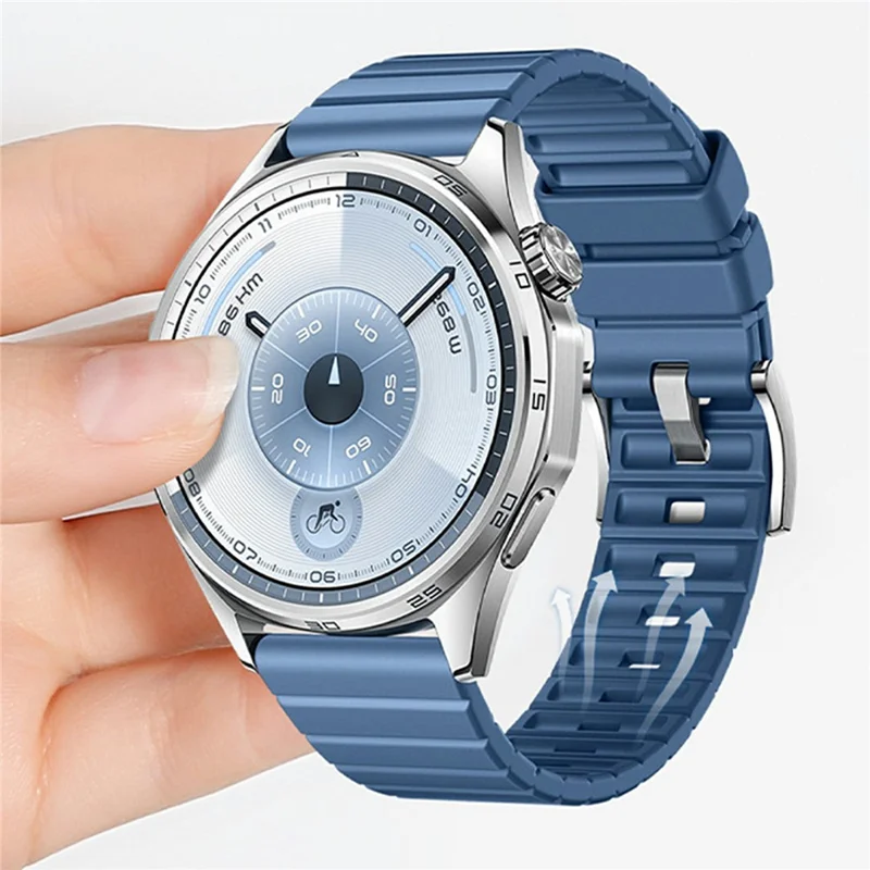 22mm Fluorine Rubber Watch Band for Huawei Watch GT 5 Pro 46mm / 5 46mm / 4 46mm Quick Release Wrist Strap - Blue / Silver Buckle