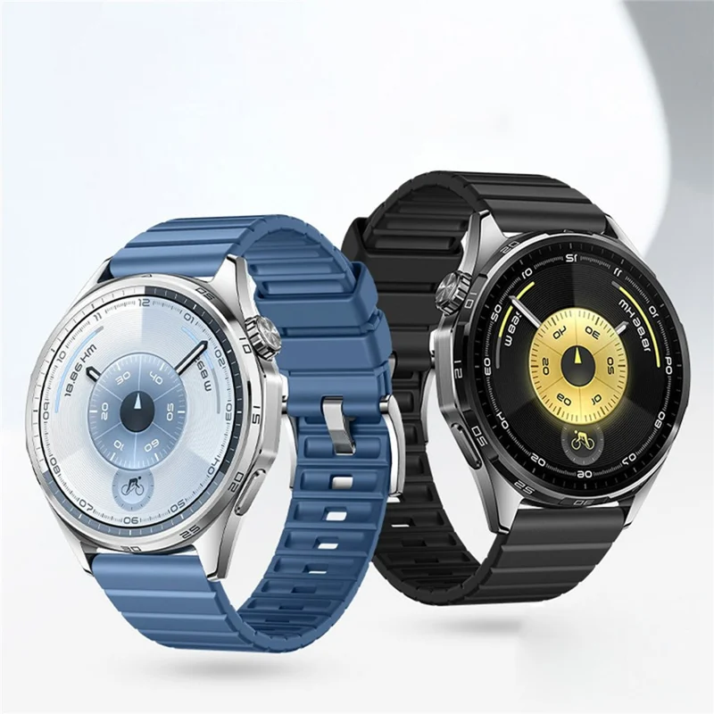 22mm Fluorine Rubber Watch Band for Huawei Watch GT 5 Pro 46mm / 5 46mm / 4 46mm Quick Release Wrist Strap - Blue / Silver Buckle