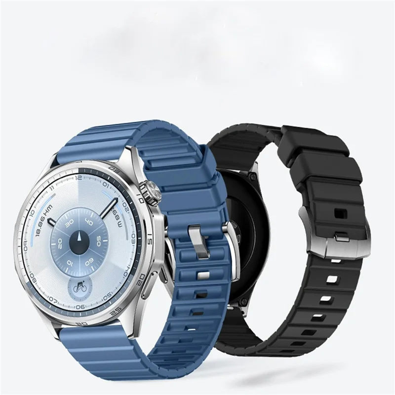 22mm Fluorine Rubber Watch Band for Huawei Watch GT 5 Pro 46mm / 5 46mm / 4 46mm Quick Release Wrist Strap - Blue / Silver Buckle