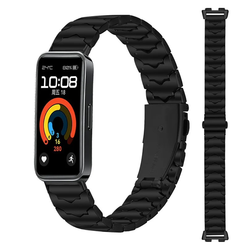 Bat Design Black Watch Strap for Huawei Band 10 / 9 / 8 Stainless Steel Adjustable Band with Folding Clasp