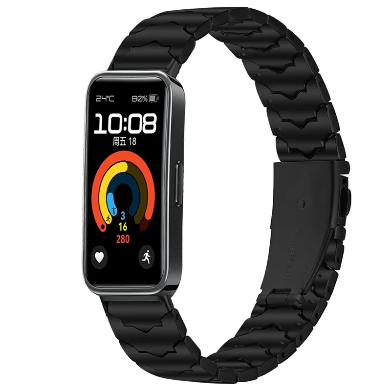 Bat Design Black Watch Strap for Huawei Band 10 / 9 / 8 Stainless Steel Adjustable Band with Folding Clasp