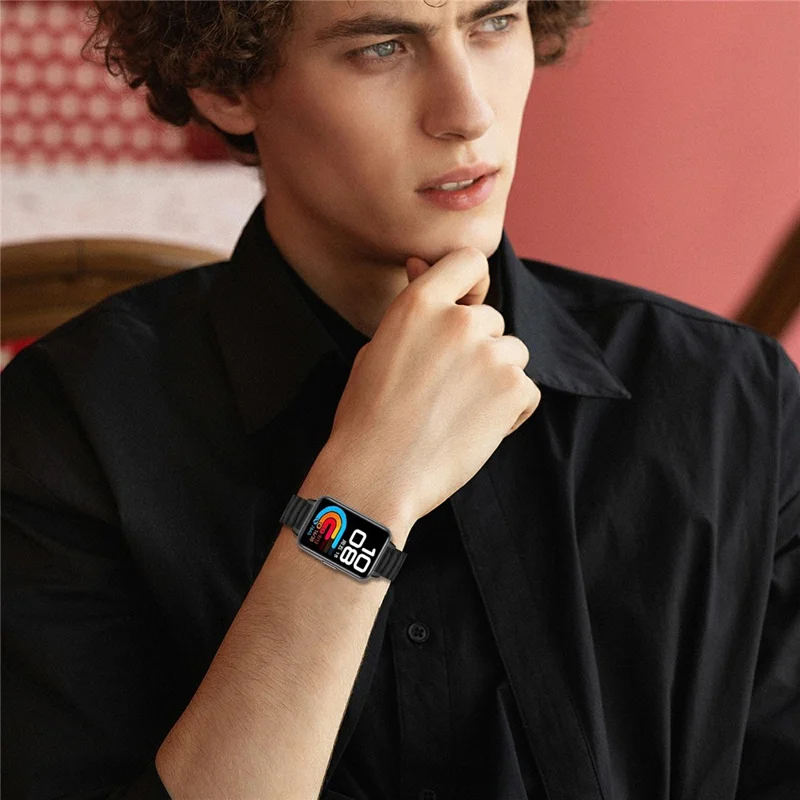 Bat Design Black Watch Strap for Huawei Band 10 / 9 / 8 Stainless Steel Adjustable Band with Folding Clasp