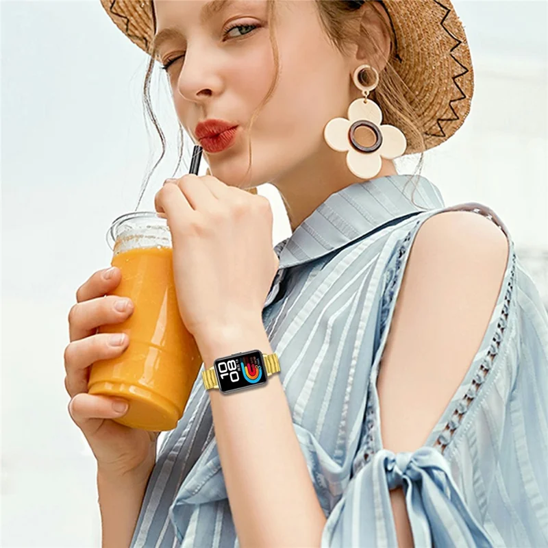 Bat Design Electroplate Color Watch Strap for Huawei Band 10 / 9 / 8 Stainless Steel Adjustable Band with Folding Clasp - Gold