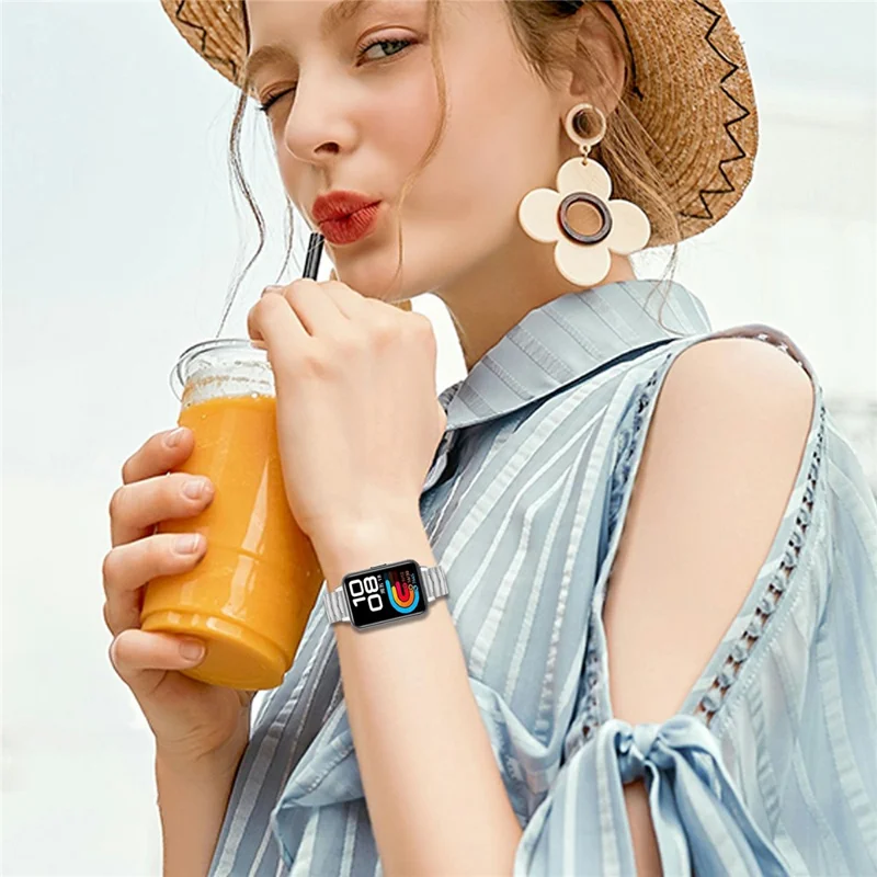 Bat Design Silver Watch Strap for Xiaomi Smart Band 10 / 9 / 8 Stainless Steel Adjustable Band with Folding Clasp