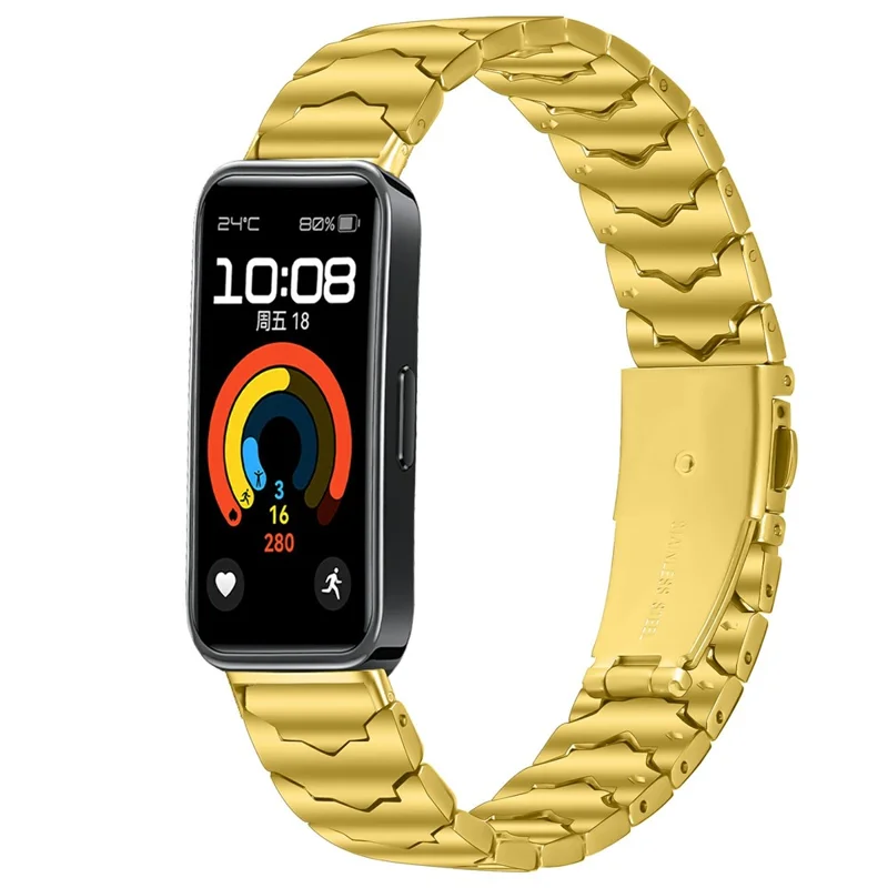 Bat Design Electroplate Color Watch Strap for Xiaomi Smart Band 10 / 9 / 8 Stainless Steel Adjustable Band with Folding Clasp - Gold