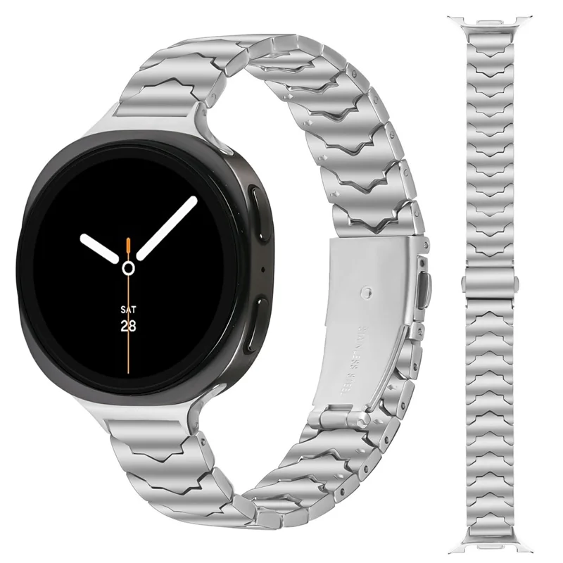Bat Design Silver Watch Strap for Samsung Galaxy Watch8 44mm / 40mm / 8 Classic 46mm Stainless Steel Adjustable Band with Folding Clasp