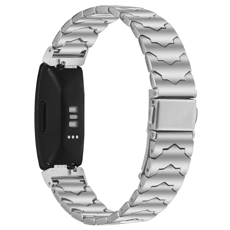 Bat Design Silver Watch Strap for Fitbit Inspire / Inspire 2 / Inspire HR Stainless Steel Adjustable Band with Folding Clasp