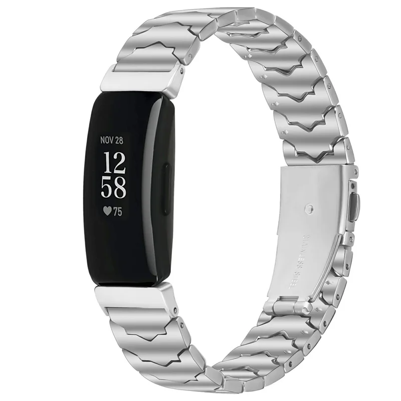 Bat Design Silver Watch Strap for Fitbit Inspire / Inspire 2 / Inspire HR Stainless Steel Adjustable Band with Folding Clasp