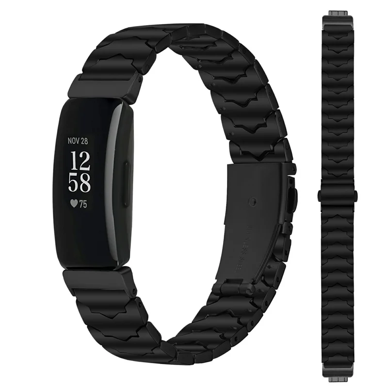 Bat Design Black Watch Strap for Fitbit Inspire / Inspire 2 / Inspire HR Stainless Steel Adjustable Band with Folding Clasp