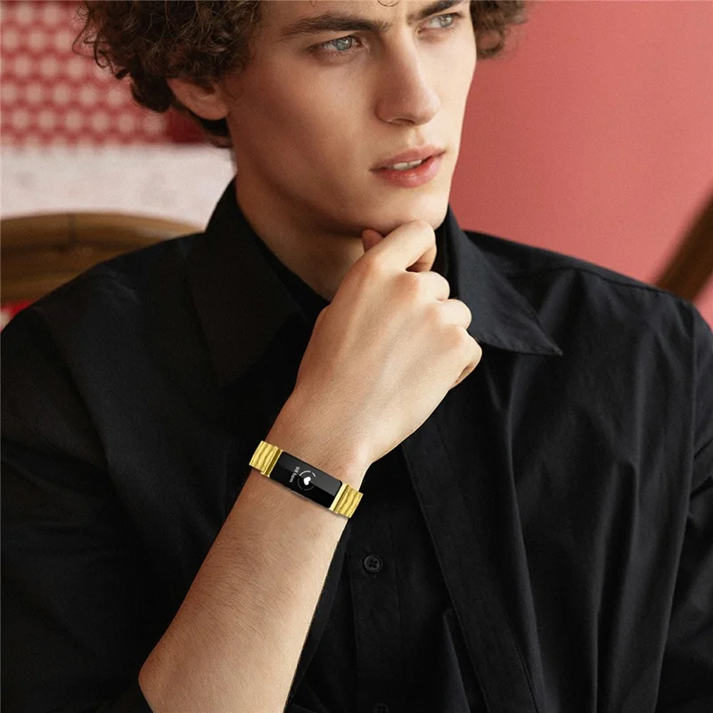 Bat Design Electroplate Color Watch Strap for Fitbit Inspire / Inspire 2 / Inspire HR Stainless Steel Adjustable Band with Folding Clasp - Gold