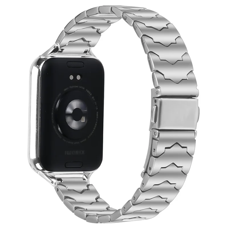Bat Design Silver Watch Strap for Xiaomi Smart Band 9 Pro / 8 Pro Stainless Steel Adjustable Band with Folding Clasp