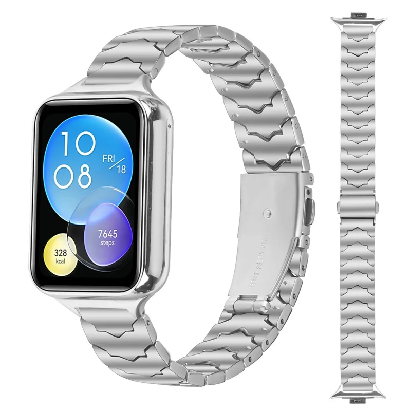 Bat Design Silver Watch Strap for Xiaomi Smart Band 9 Pro / 8 Pro Stainless Steel Adjustable Band with Folding Clasp