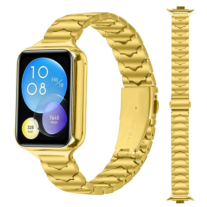 Bat Design Electroplate Color Watch Strap for Xiaomi Smart Band 9 Pro / 8 Pro Stainless Steel Adjustable Band with Folding Clasp - Gold