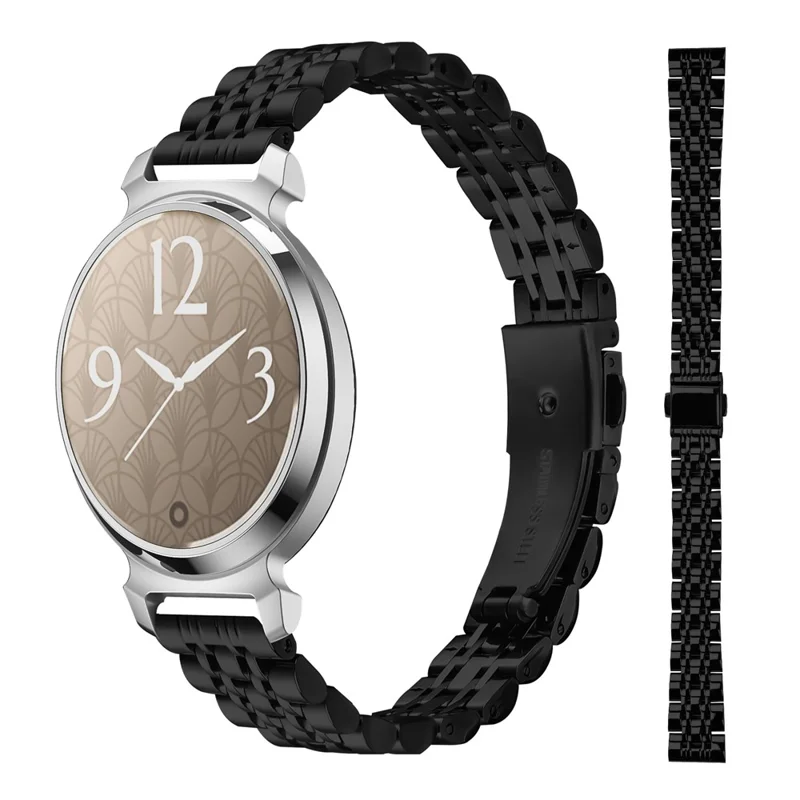 Black Watch Band For Garmin Lily 2 Slim 7-Bead Stainless Steel Strap