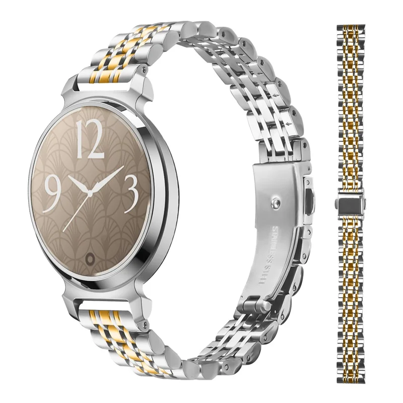Electroplated Color Watch Band For Garmin Lily 2 Slim 7-Bead Stainless Steel Strap - Silver / Gold