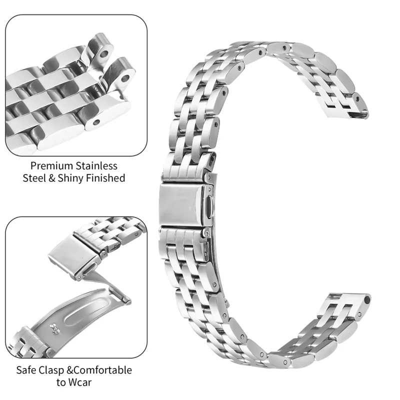 Pulseira de Relógio de 5 Contas Fina para Garmin Lily 2 Pulseira de Aço Inoxidável Prata