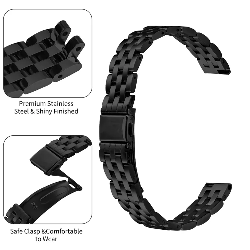 For Garmin Lily 2 Watch Band Slim Five-Bead Stainless Steel Black Strap