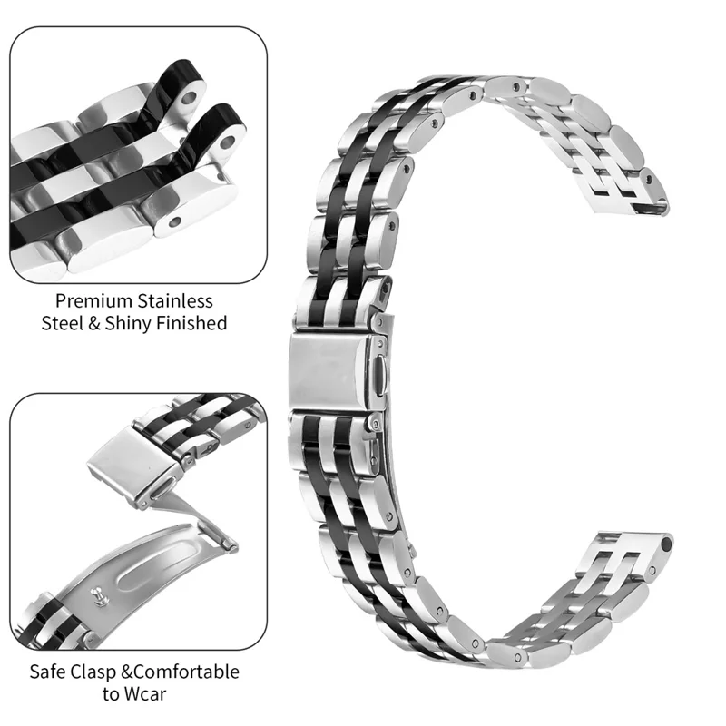Slim 5-Bead Watch Band For Garmin Lily 2 Stainless Steel Strap - Silver / Black