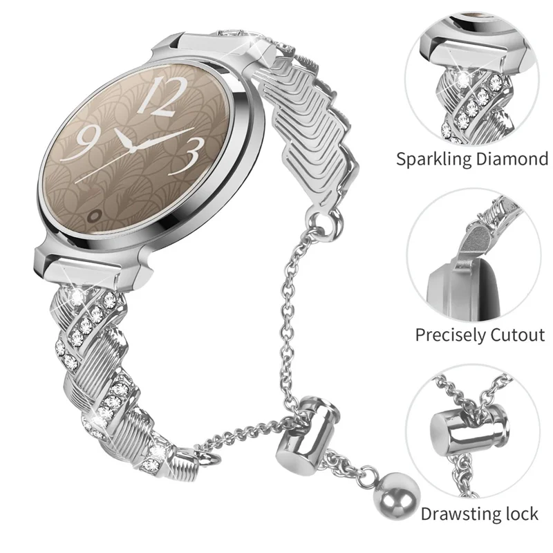 Garmin Lily 2 Silber Rhinestone Herz Design Zinklegierung Uhrarmband Gleitarmband