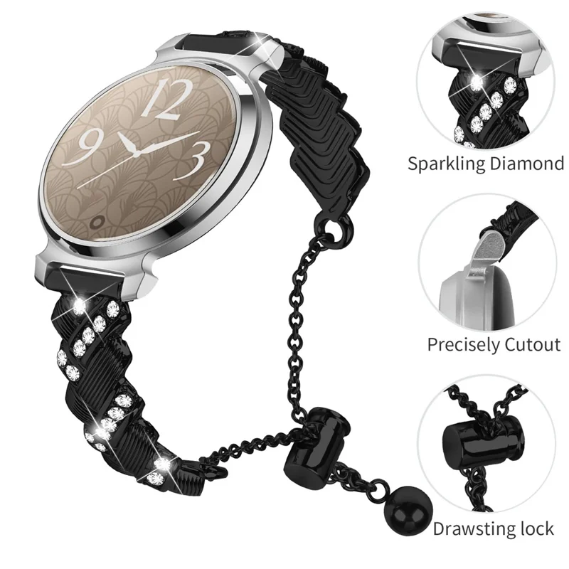 Garmin Lily 2 Electroplate Color Rhinestone Heart Design Zinco Lega Orologio Cinturino Bracciale Scorrevole - Nero