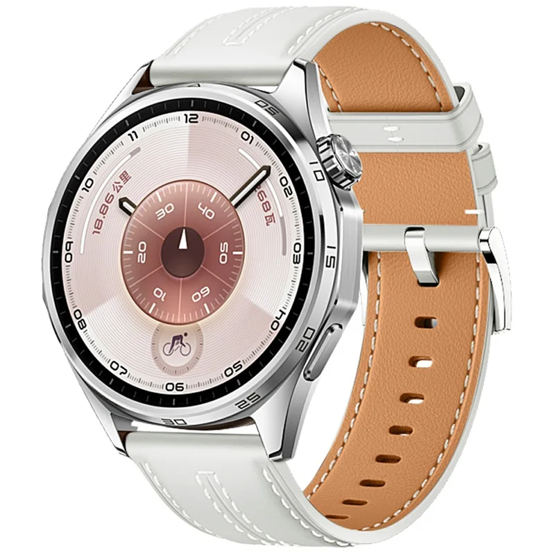 22 mm pasek szybkiego montażu do Huawei Watch GT 6 / 6 Pro / 5 46 mm / Xiaomi Watch S4 / Garmin Vivoactive 4, wyszywany nitami, z prawdziwej skóry, biały