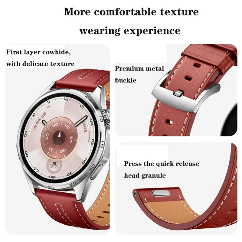 22 mm pasek szybkiego montażu do Huawei Watch GT 6 / 6 Pro / 5 46 mm / Xiaomi Watch S4 / Garmin Vivoactive 4, wyszywany nitami, z prawdziwej skóry, biały