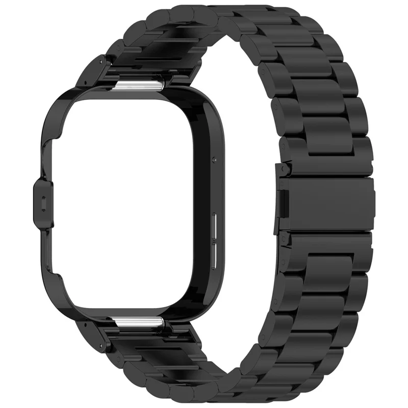 For Huawei Watch Fit 4 Pro Integrated Strap with Metal Frame 3-Link Stainless Steel Watch Band - Black