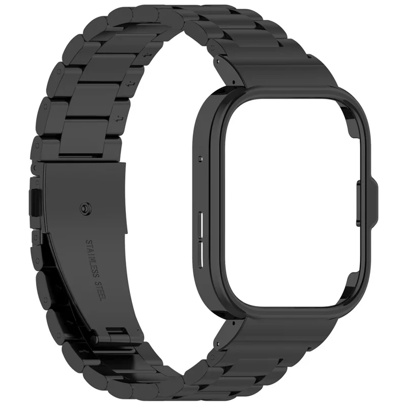 For Huawei Watch Fit 4 Pro Integrated Strap with Metal Frame 3-Link Stainless Steel Watch Band - Black