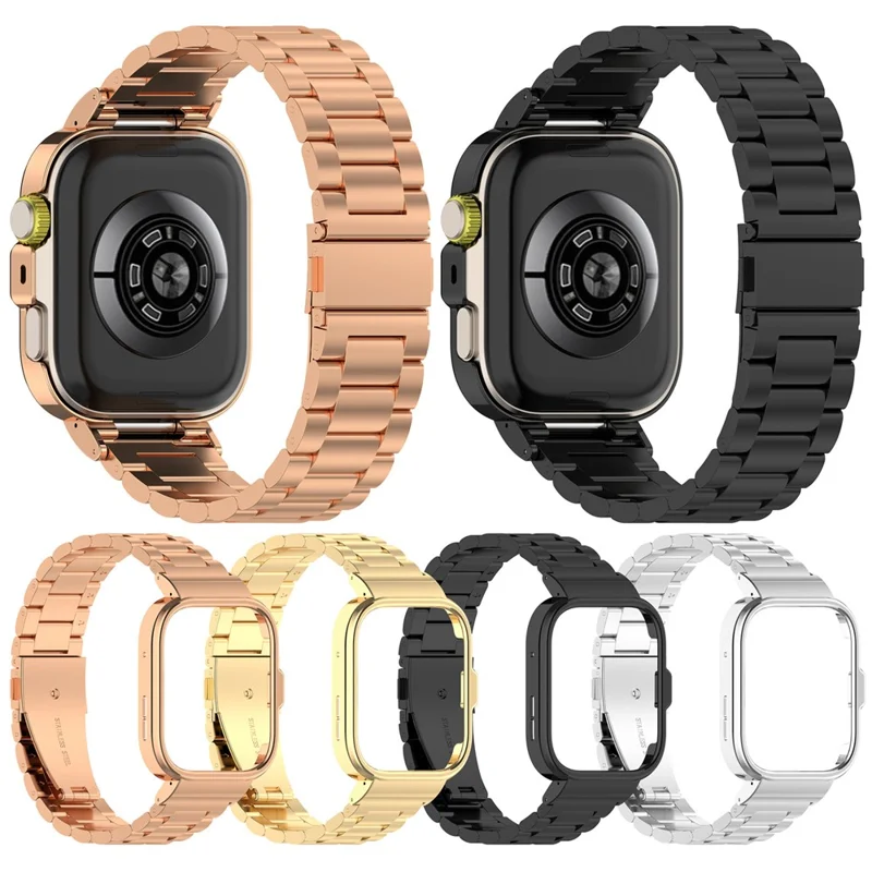 For Huawei Watch Fit 4 Pro Integrated Strap with Metal Frame 3-Link Stainless Steel Watch Band - Black