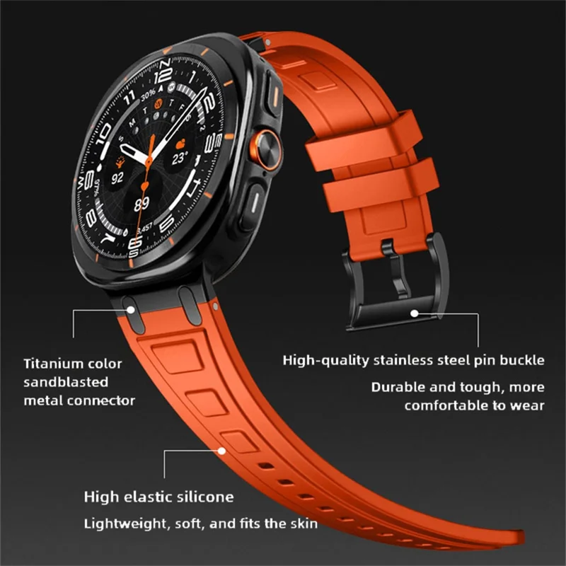 For Samsung Galaxy Watch Ultra (2025) 47mm / Ultra 47mm Armor Silicone Watch Band Adjustable Strap Durable Protection - Orange