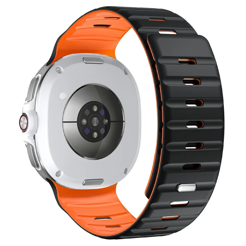 Magnetic Button Band for Samsung Galaxy Watch8 44mm / 40mm / 8 Classic 46mm Silicone Watch Strap - Black / Orange