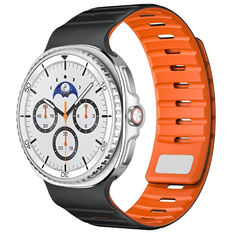 Magnetic Button Band for Samsung Galaxy Watch8 44mm / 40mm / 8 Classic 46mm Silicone Watch Strap - Black / Orange