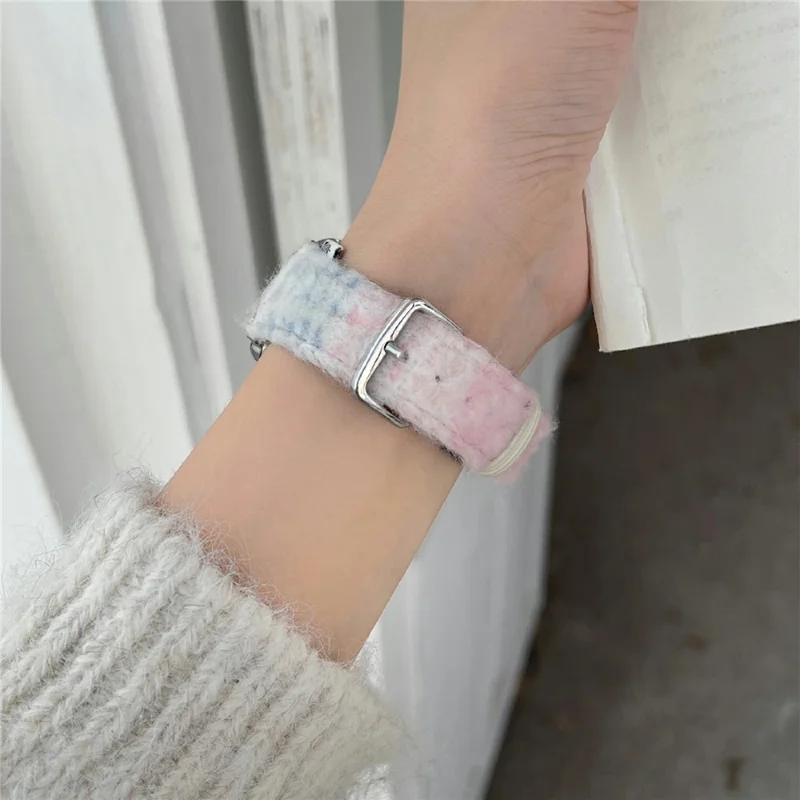 Stoff + Lederarmband für Apple Watch Ultra 3 2 1 49mm / Series 11 10 46mm / 9 8 7 45mm / SE3 SE2 SE 6 5 4 44mm / 3 2 1 42mm Farbverlauf Design Armband - Pink