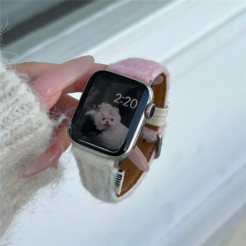 Stoff + Lederarmband für Apple Watch Ultra 3 2 1 49mm / Series 11 10 46mm / 9 8 7 45mm / SE3 SE2 SE 6 5 4 44mm / 3 2 1 42mm Farbverlauf Design Armband - Pink