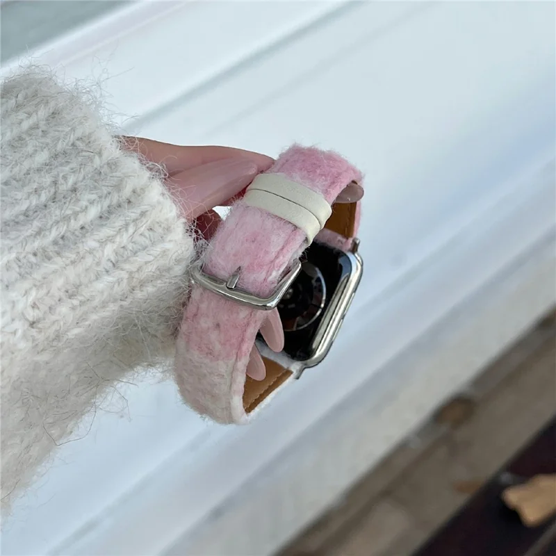 Stoff + Lederarmband für Apple Watch Ultra 3 2 1 49mm / Series 11 10 46mm / 9 8 7 45mm / SE3 SE2 SE 6 5 4 44mm / 3 2 1 42mm Farbverlauf Design Armband - Pink