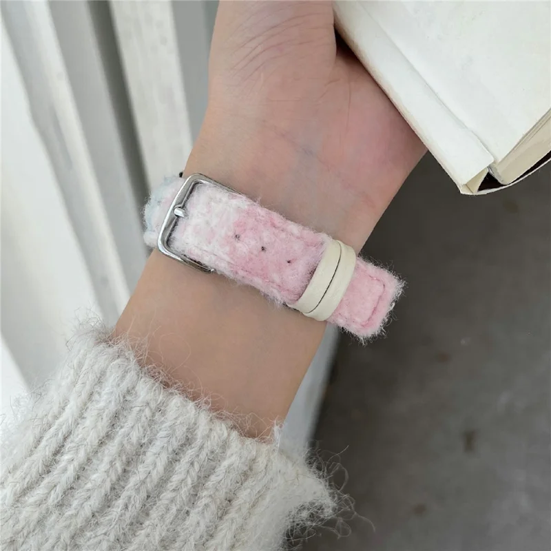 Stoff + Lederarmband für Apple Watch Ultra 3 2 1 49mm / Series 11 10 46mm / 9 8 7 45mm / SE3 SE2 SE 6 5 4 44mm / 3 2 1 42mm Farbverlauf Design Armband - Pink