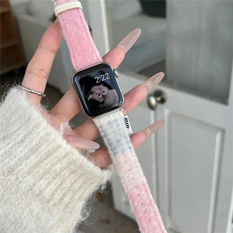 Stoff + Lederarmband für Apple Watch Ultra 3 2 1 49mm / Series 11 10 46mm / 9 8 7 45mm / SE3 SE2 SE 6 5 4 44mm / 3 2 1 42mm Farbverlauf Design Armband - Pink