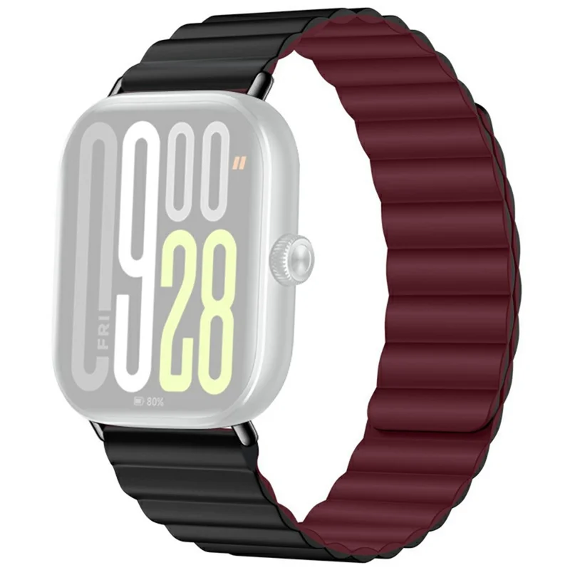Cinturino per smartwatch magnetico in silicone a 2 sezioni per Xiaomi Redmi Watch 6 / 5 / 4 / Smart Band 9 Pro / 8 Pro - Nero / Rosso Vino