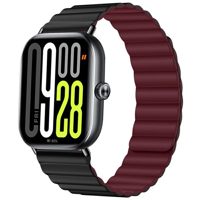 Cinturino per smartwatch magnetico in silicone a 2 sezioni per Xiaomi Redmi Watch 6 / 5 / 4 / Smart Band 9 Pro / 8 Pro - Nero / Rosso Vino