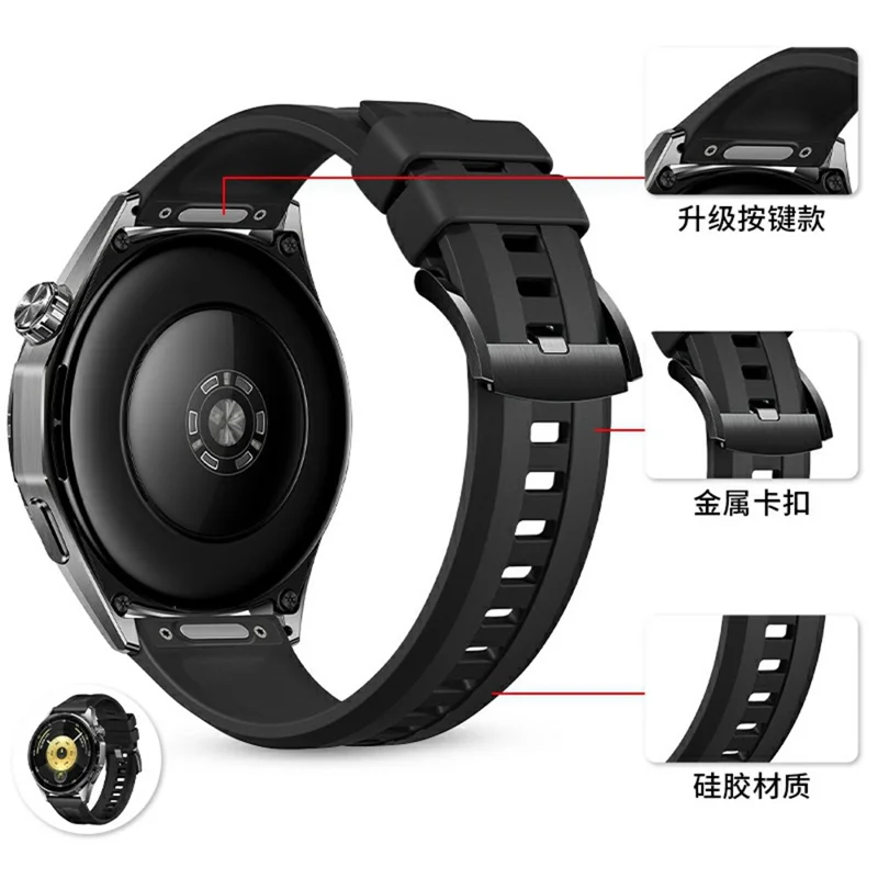 Cinturino per orologio da 22 mm per Huawei Watch GT 6 / 5 Pro / 5 46 mm in silicone con pulsante a sgancio rapido - Nero