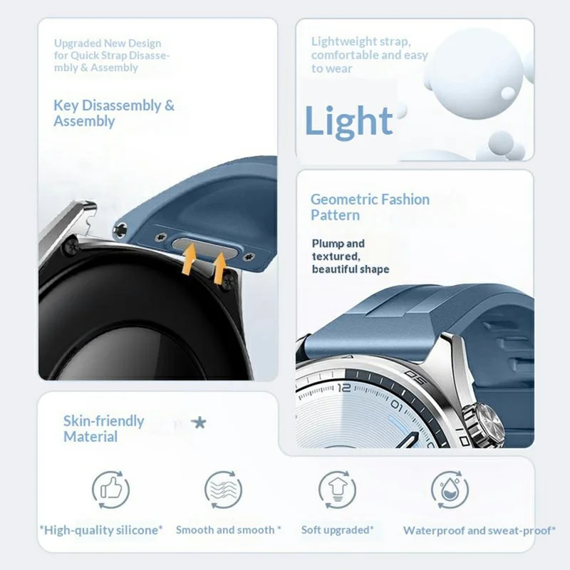 Cinturino per orologio da 22 mm per Huawei Watch GT 6 / 5 Pro / 5 46 mm in silicone con pulsante a sgancio rapido - Nero